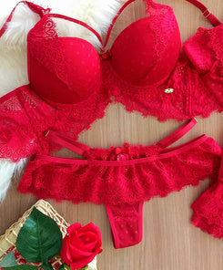 Brazilian Sensual 3 Piece Lingerie Set with Lace and Tulle Robe